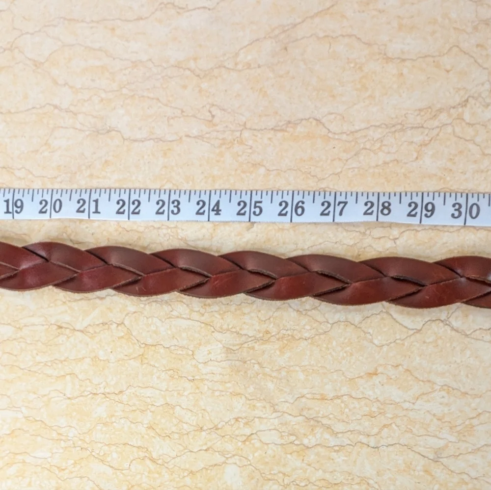 Vintage Gap Braided Dark Brown Leather Silver Tone Brass Buckle Belt Size L